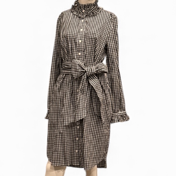 J. Crew Blue Black and White Gingham Ruffle Collar Shirtdress approx size 8 - Picture 5 of 14